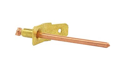 Grounding blind rivet with one earth conductor. Material: Brass/steel copper plated. Head: Dome head