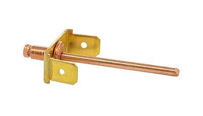 Grounding blind rivet with two earth conductor. Material: Brass/steel copper plated. Head: Dome head