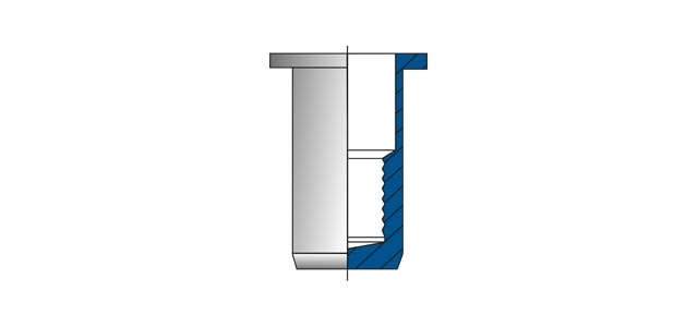Technical drawing of a blind rivet nut with closed shank
