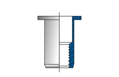 Technical drawing of a blind rivet nut with dome head