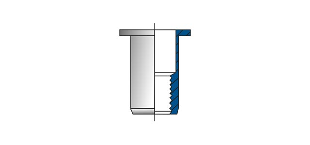 Technical drawing of a blind rivet nut with round shank