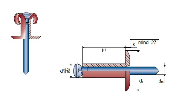 Body bound blind rivet ARCO. Material: Aluminium/steel galvanized. Head: Large dome head - technical drawing