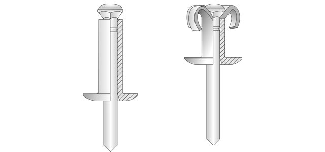 Technical drawing of a body bound blind rivet.