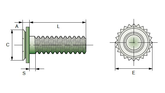 Flush head stud V-CHC, material: Stainless steel 300 series - technical drawing