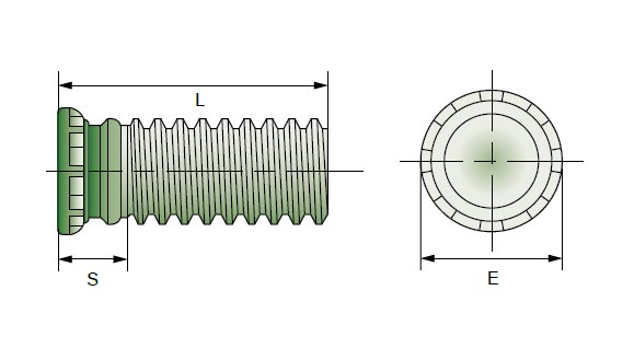 Einpressgewindebolzen V-FHLS, Material: Edelstahl 300er Serie - technische Zeichnung