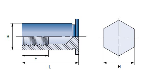 Einpressgewindebuchse V-BSO, Material: Stahl verzinkt - technische Zeichnung