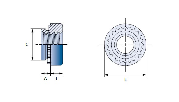 Einpressmutter V-S / V-SS, Material: Stahl verzinkt - technische Zeichnung