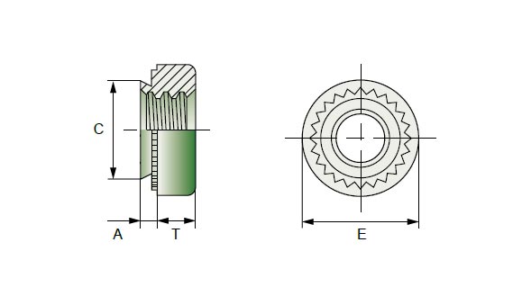 Einpressmutter V-SP, Material: Edelstahl 400er Serie - technische Zeichnung